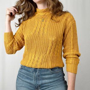 Vintage Handmade Cable Knit Oversized Fisherman Nordic Mustard Yellow Sweater